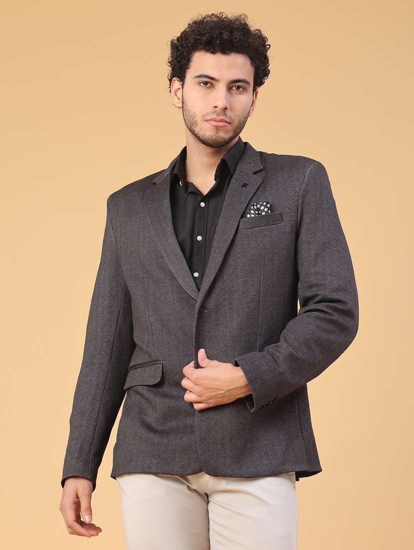 men self design lapel collar single breasted casual blazer - 21988349 -  Standard Image - 1