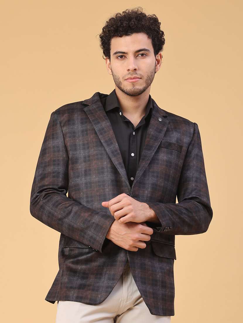 men checkered lapel collar single breasted casual blazer - 21988350 -  Standard Image - 1