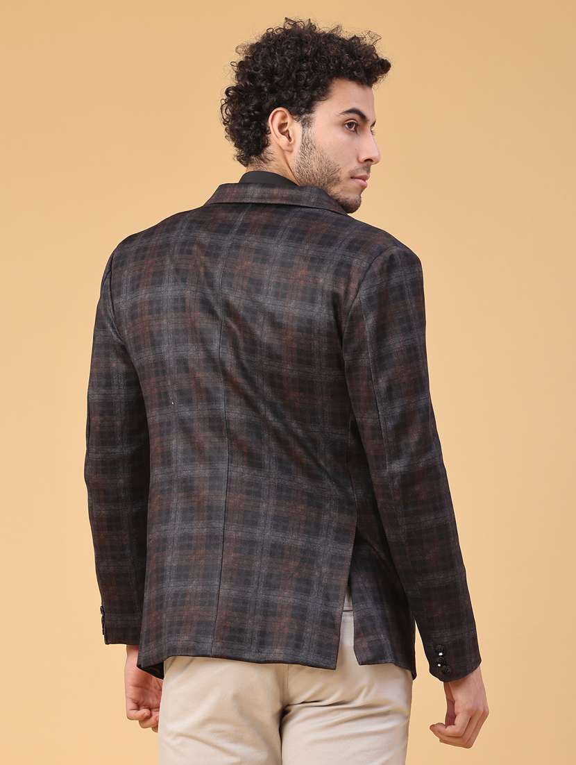 men checkered lapel collar single breasted casual blazer - 21988350 -  Standard Image - 4