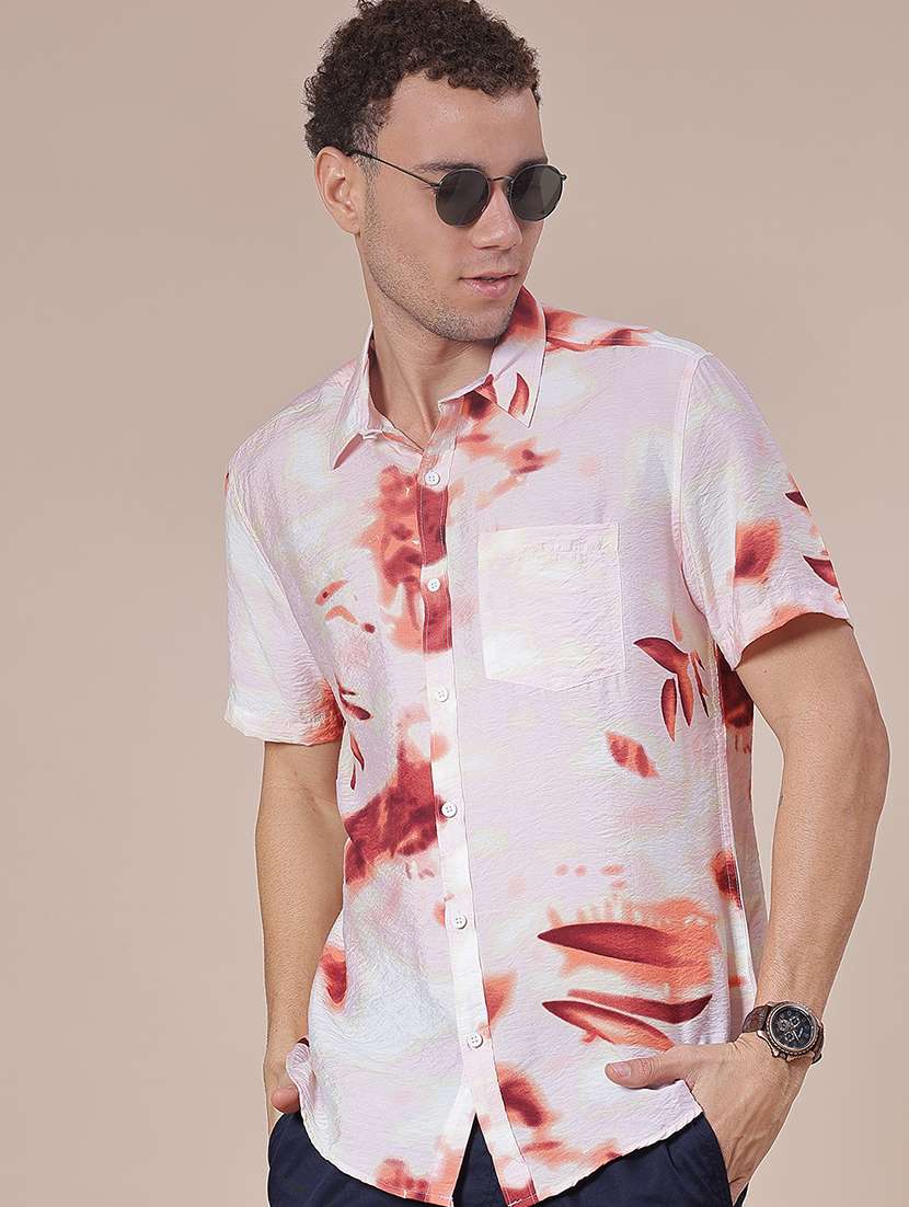 men printed short sleeve regular fit casual shirt