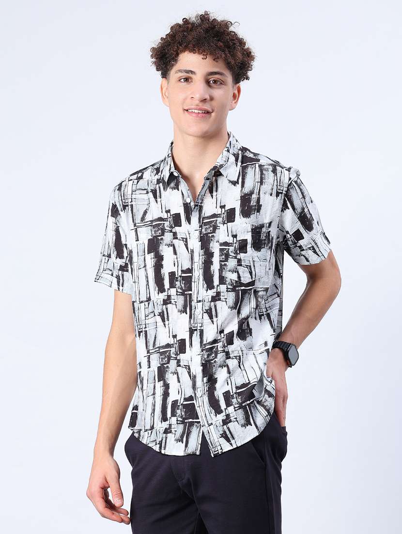 men printed short sleeve regular fit casual shirt - 21988493 -  Standard Image - 1