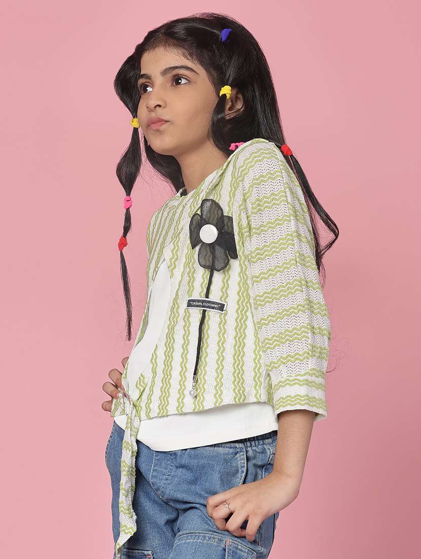 girls striped three quarter sleeve top - 21988497 -  Standard Image - 1