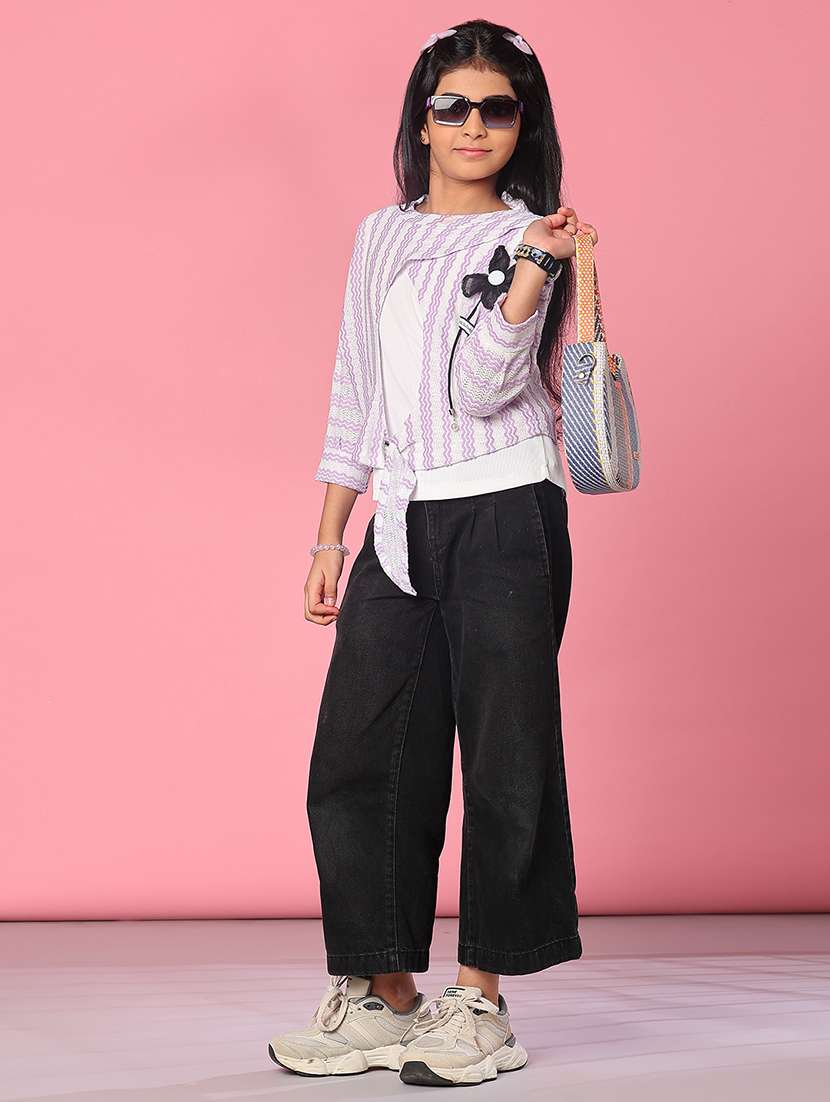 girls striped three quarter sleeve top - 21988499 -  Standard Image - 4