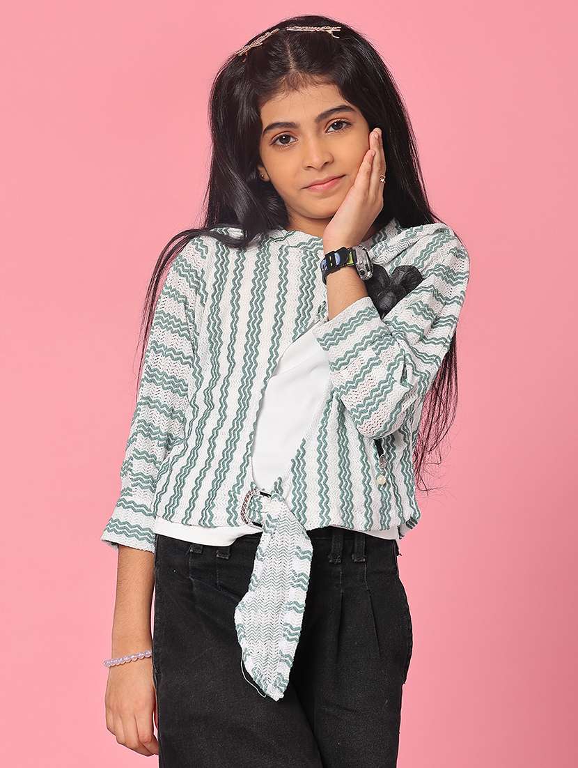 girls striped three quarter sleeve top - 21988500 -  Standard Image - 1