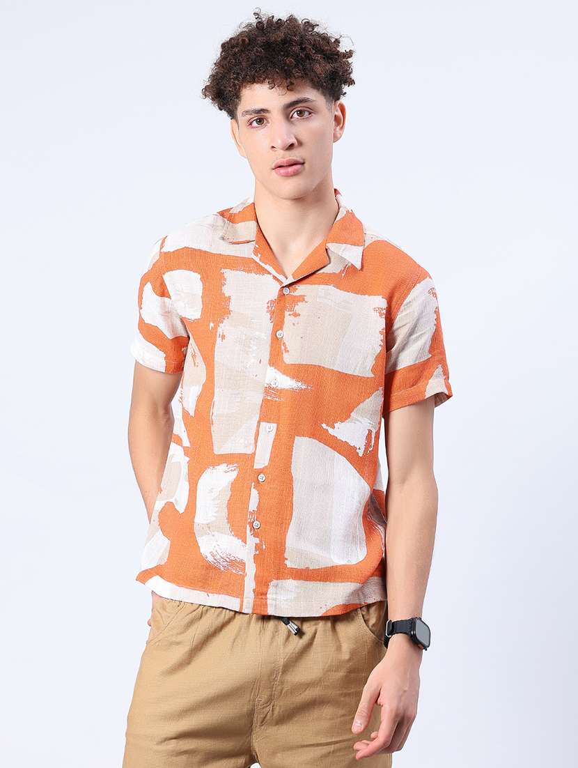 men printed short sleeve regular fit casual shirt - 21988597 -  Standard Image - 1