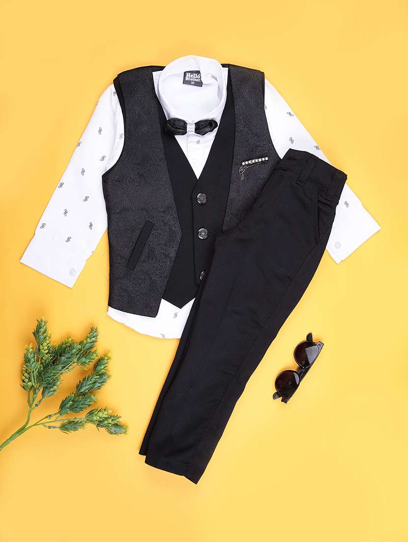 boys self design trouser & shirt with waist coat set