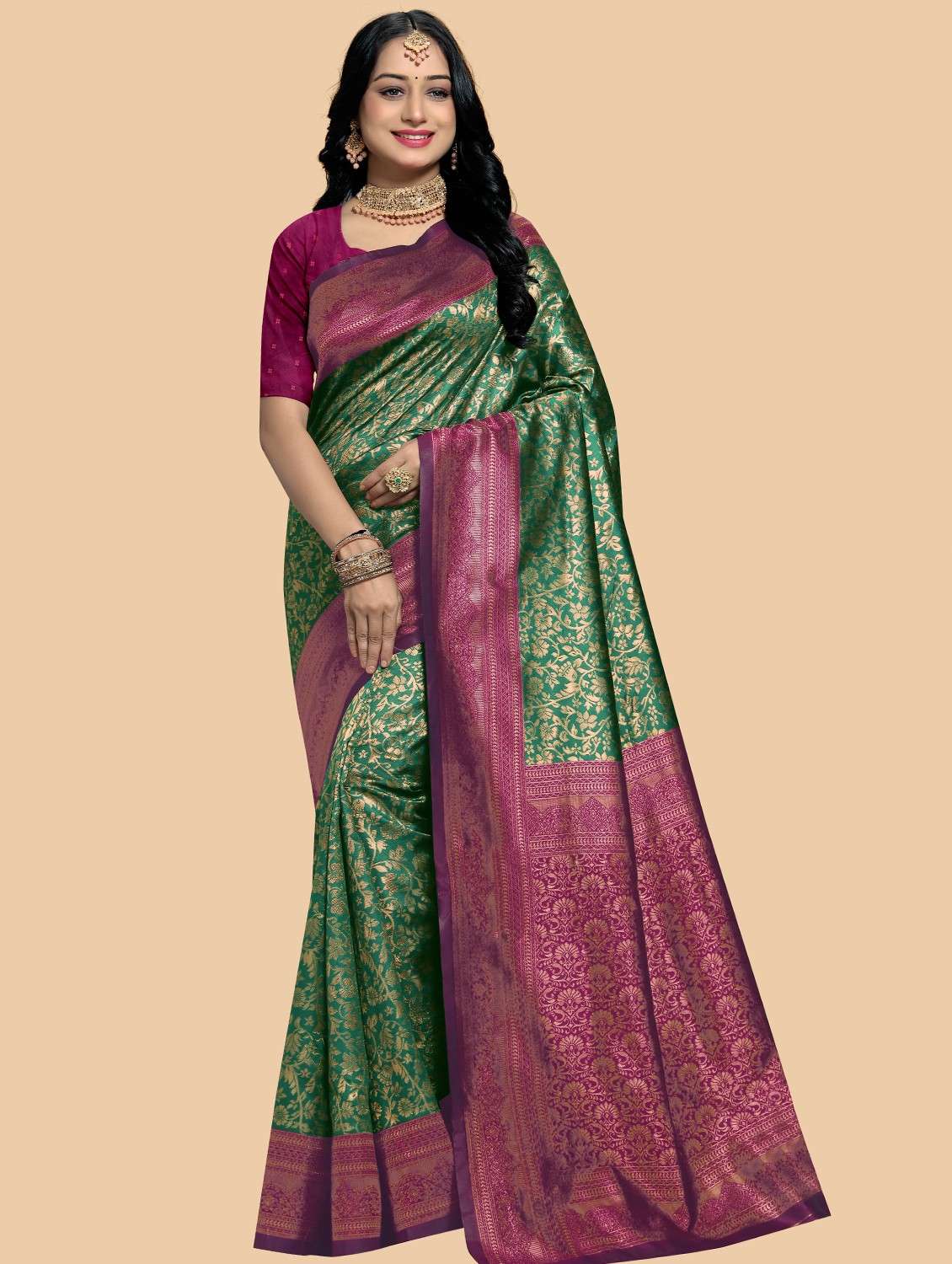 women self design banarasi saree with blouse