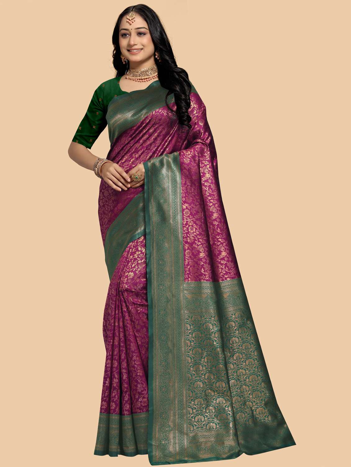 women self design banarasi saree with blouse