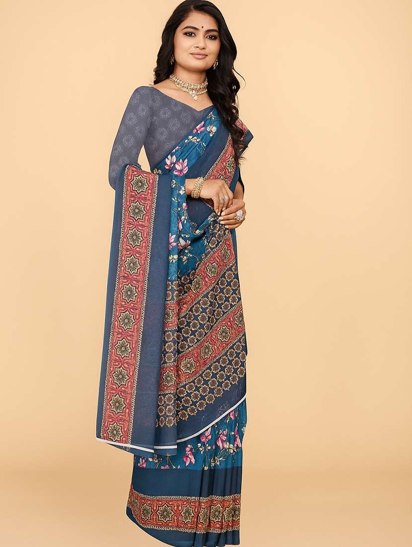 women printed casual wear saree with blouse - 21988721 -  Zoom Image - 0
