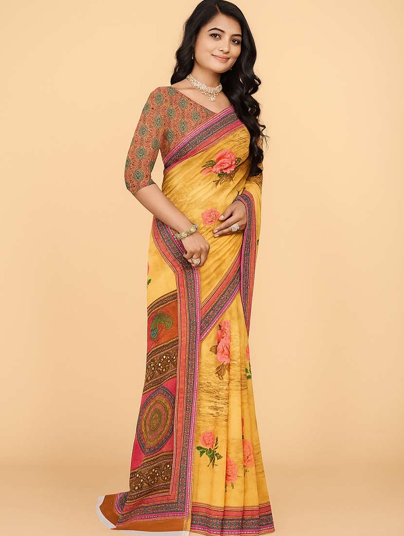 women printed casual wear saree with blouse