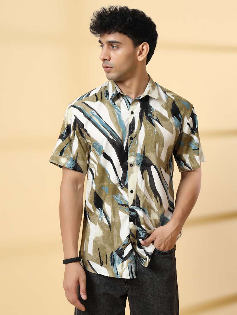 men printed short sleeve regular fit casual shirt - 21988755 -  Standard Image - 1