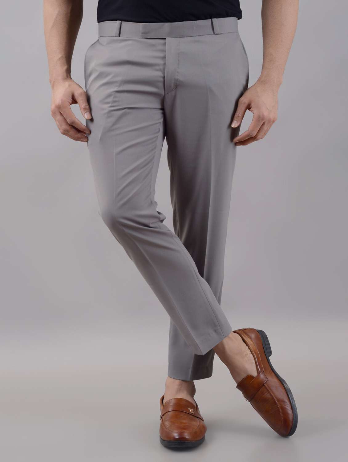 men solid mid rise flat front formal trouser
