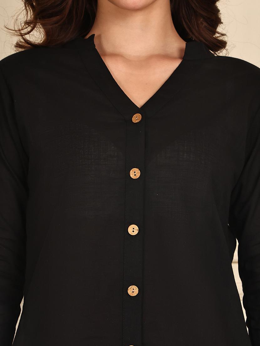 women solid roll up sleeve straight kurti - 21988815 - Standard Image - 6