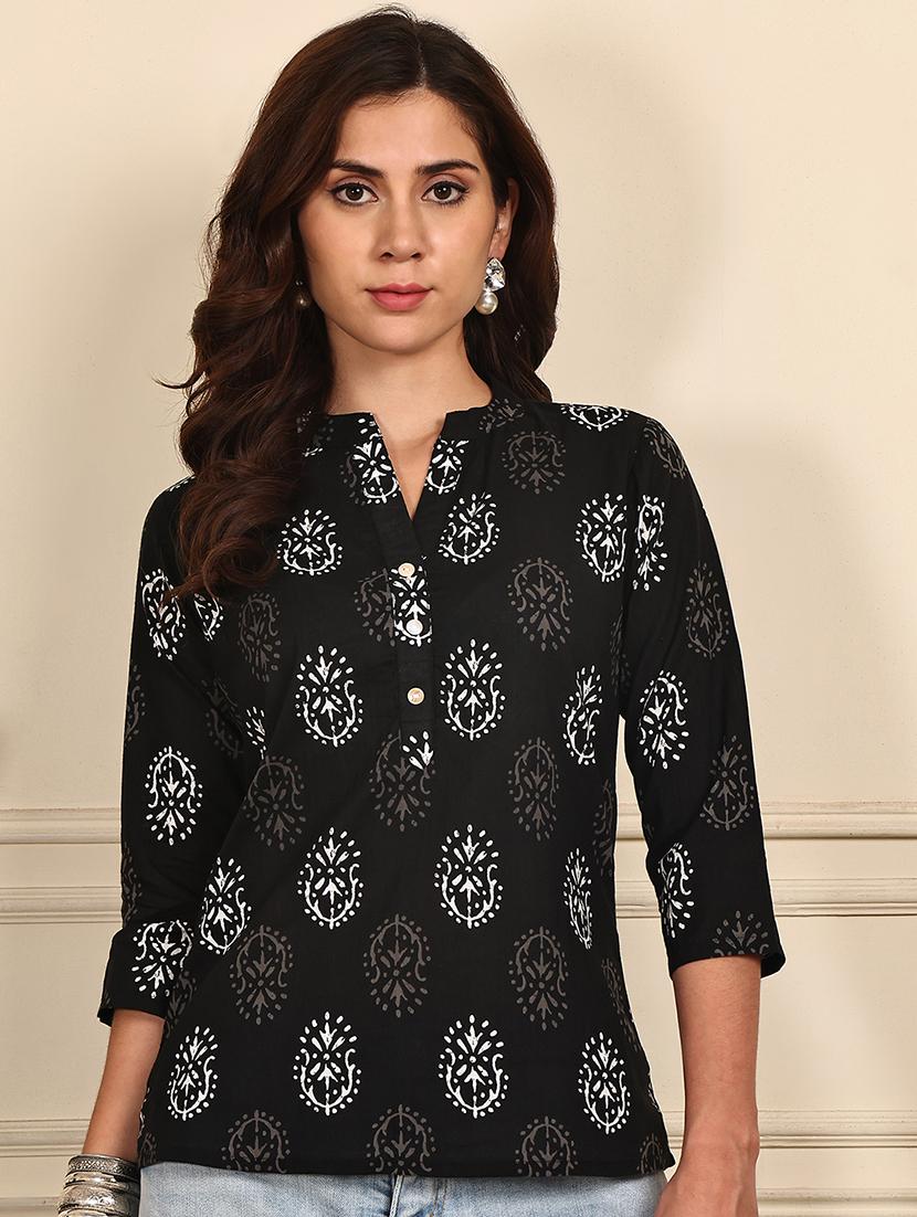 women printed three quarter sleeve straight kurti - 21988818 - Standard Image - 1