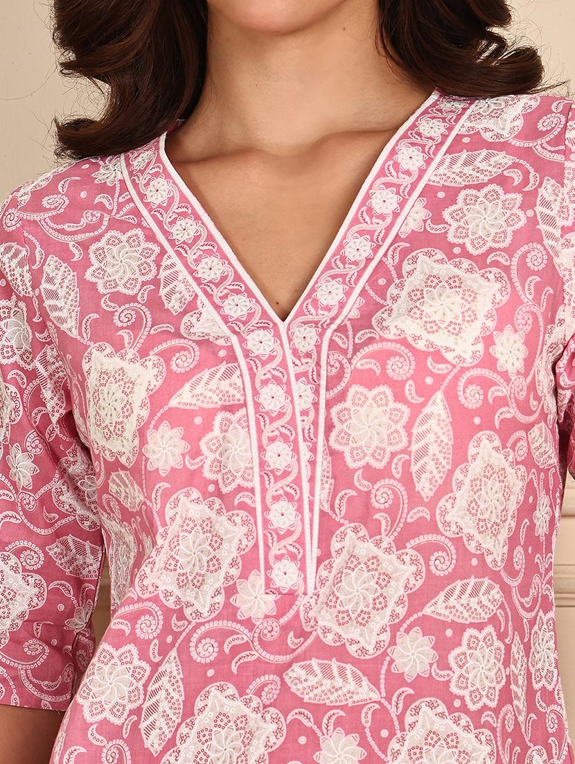 women printed three quarter sleeve straight kurti - 21988819 - Standard Image - 6
