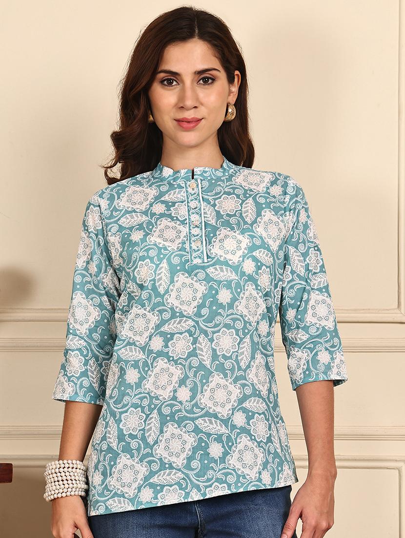 women printed three quarter sleeve straight kurti - 21988865 - Standard Image - 1