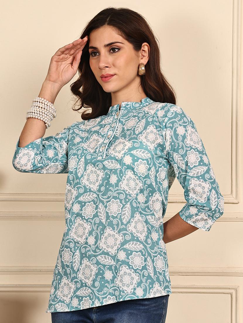 women printed three quarter sleeve straight kurti - 21988865 - Standard Image - 4