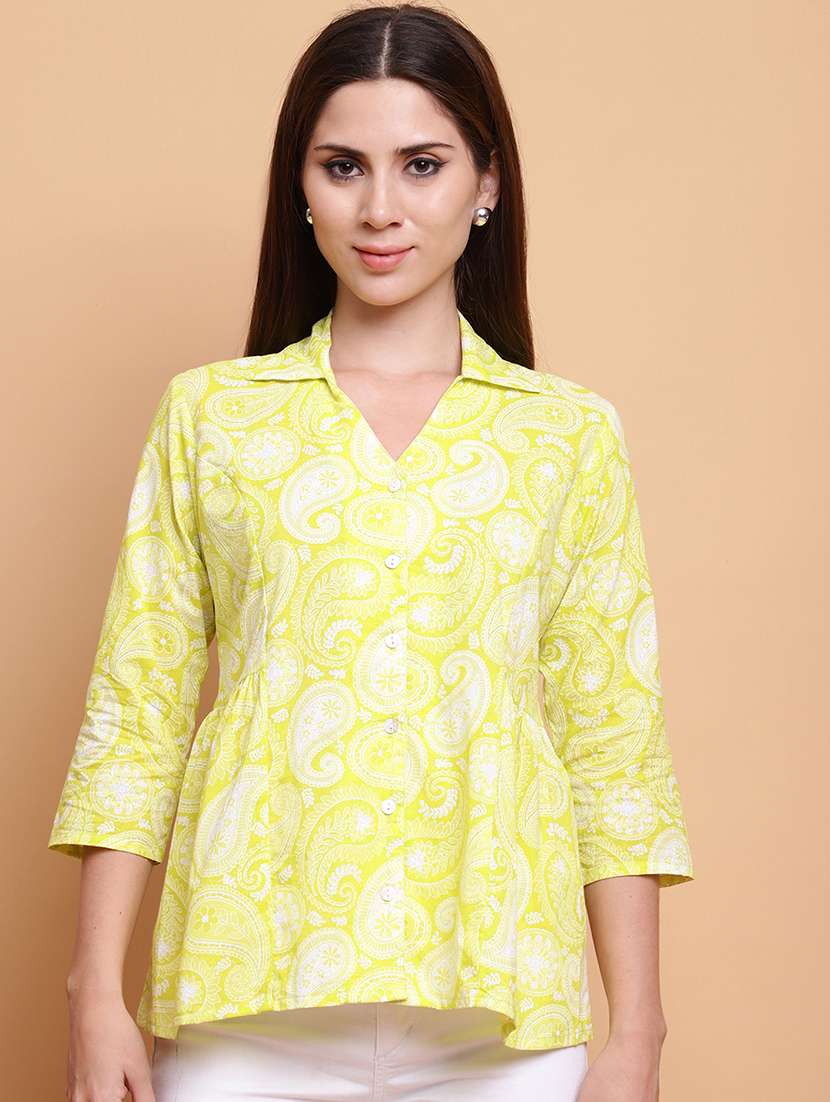women paisley three quarter sleeve a-line ethnic top - 21988869 - Standard Image - 1