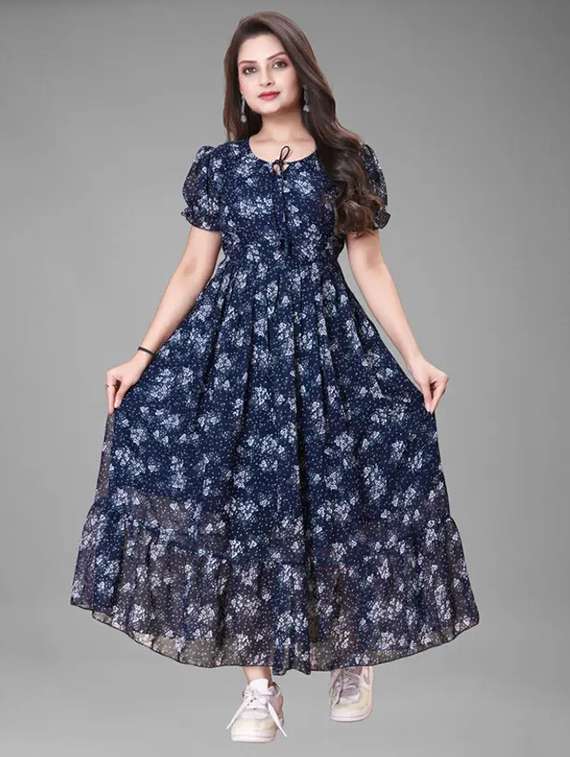 women floral print puff sleeve tiered maxi dress
