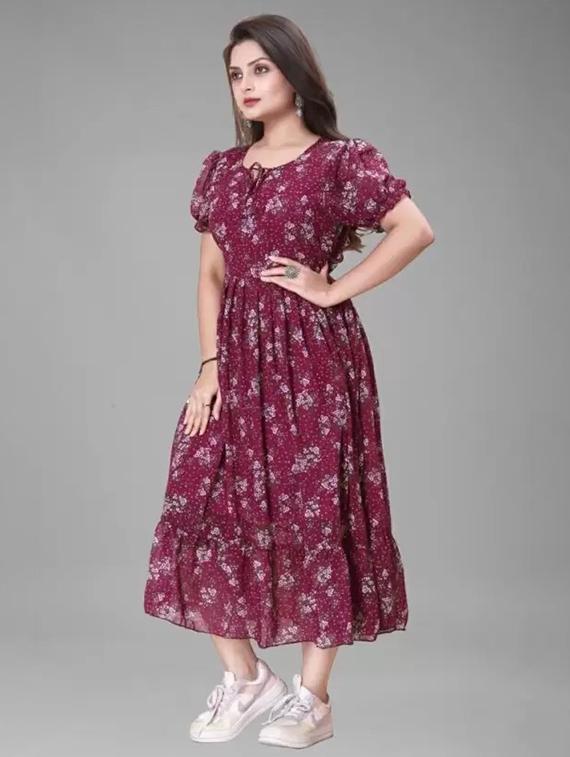 women floral print puff sleeve tiered maxi dress - 21988872 - Standard Image - 1