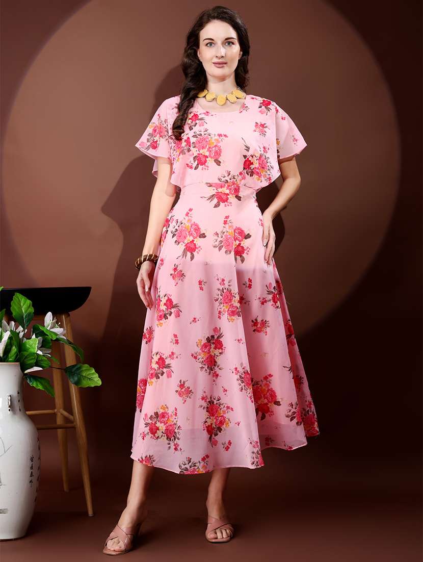 women floral print flared sleeve fit & flare dress - 21988876 -  Standard Image - 1