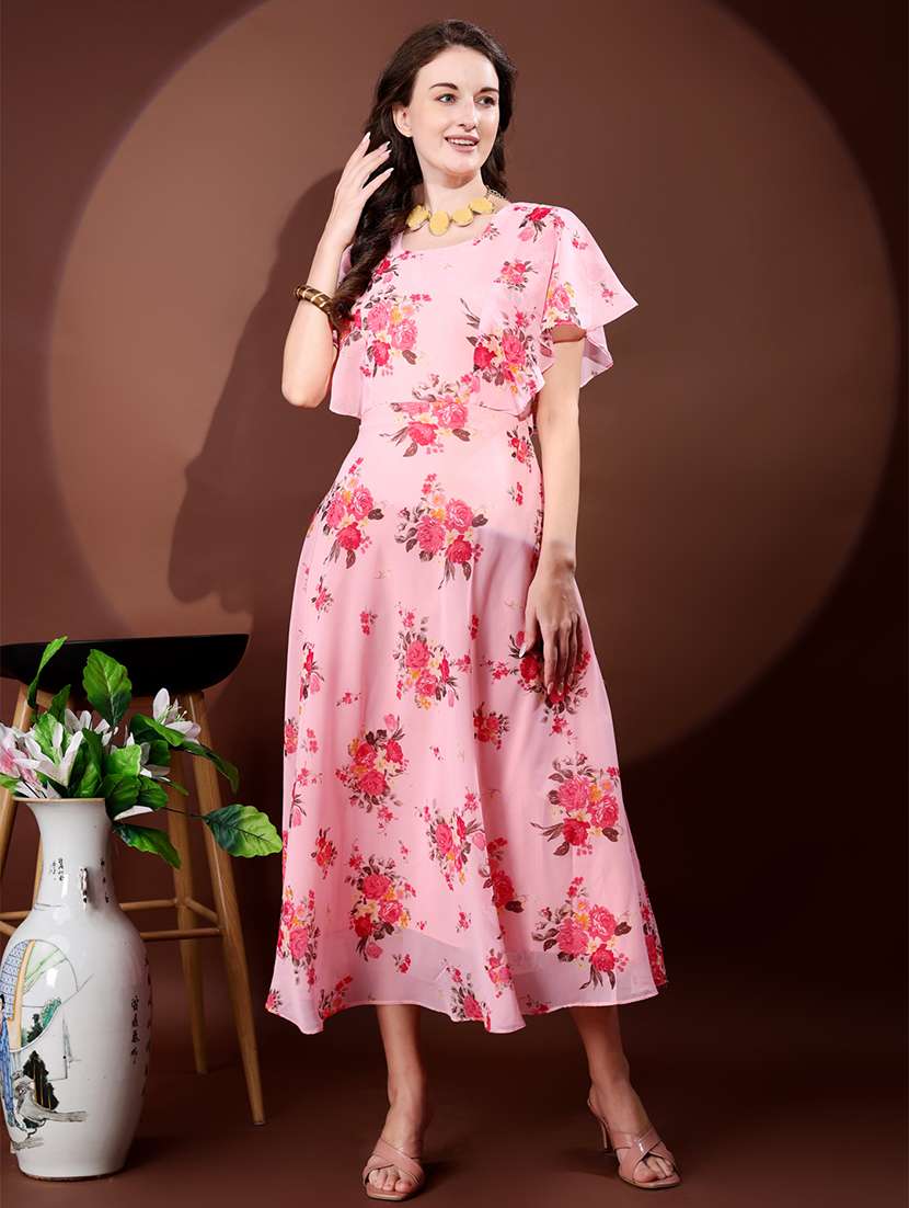 women floral print flared sleeve fit & flare dress - 21988876 -  Standard Image - 4