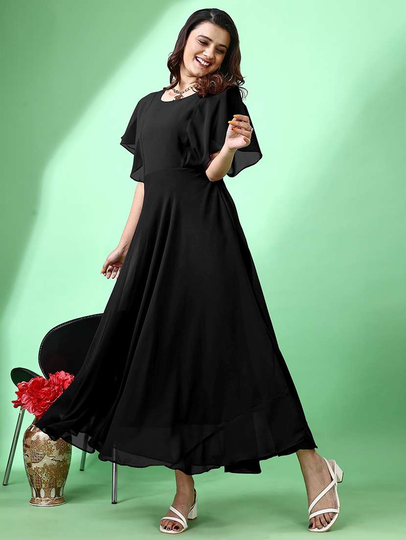 women solid flared sleeve fit & flare maxi dress - 21988879 - Standard Image - 1