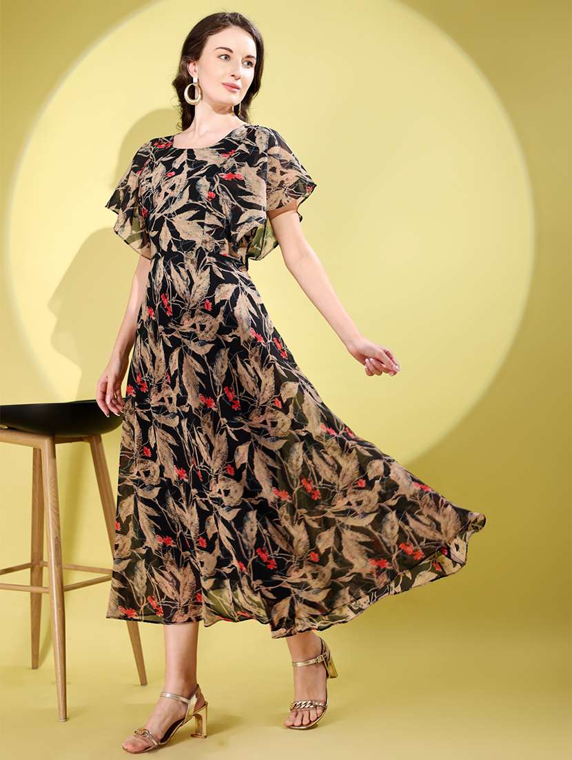 women printed flared sleeve fit & flare dress - 21988883 -  Standard Image - 1