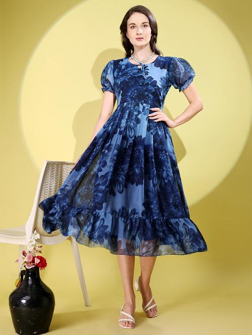 women floral print puff sleeve tiered dress - 21988884 - Standard Image - 0