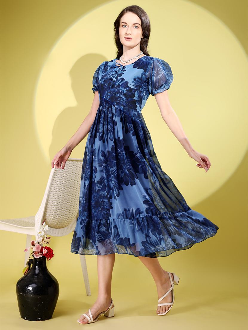 women floral print puff sleeve tiered dress - 21988884 - Standard Image - 1