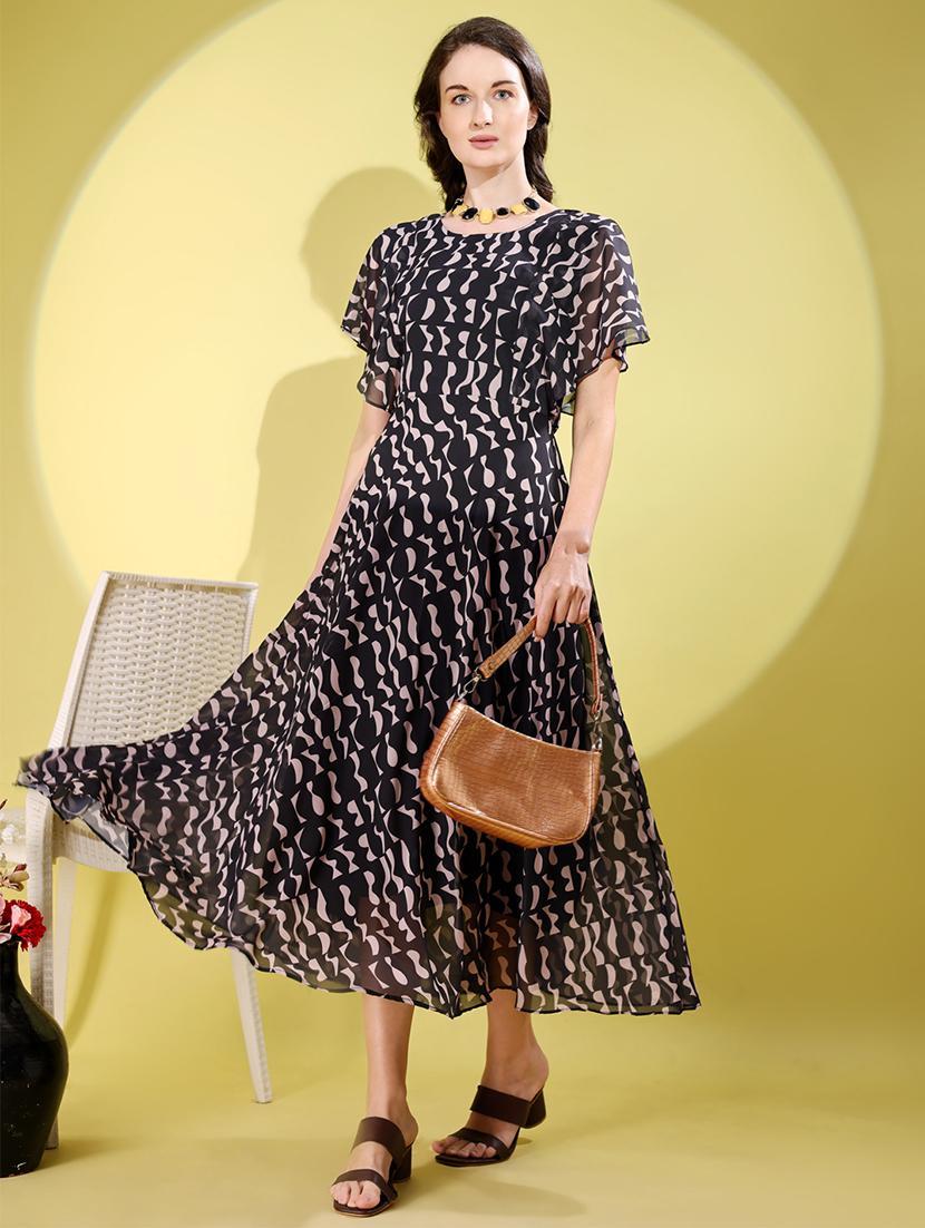 women printed flared sleeve fit & flare dress - 21988885 - Standard Image - 1