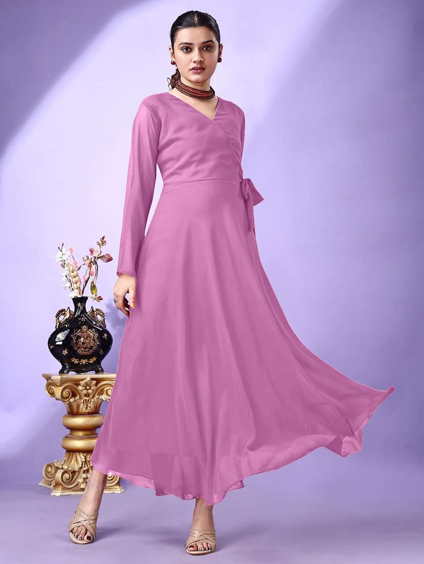 women solid long sleeve fit & flare maxi dress - 21988888 -  Standard Image - 1