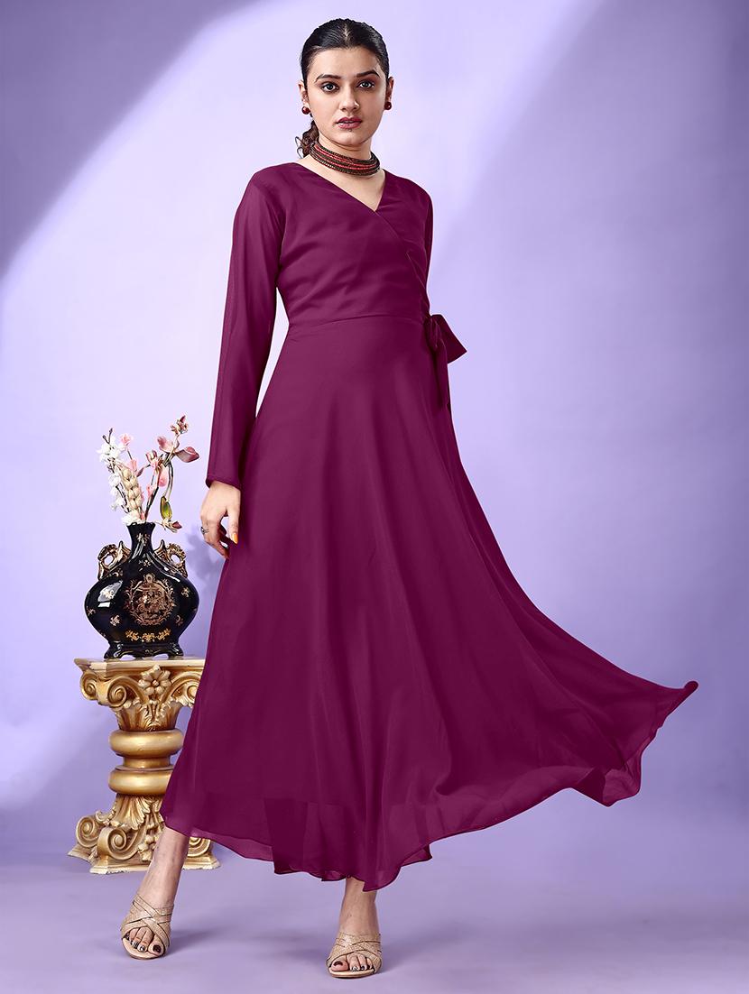 women solid long sleeve fit & flare maxi dress - 21988889 - Standard Image - 1