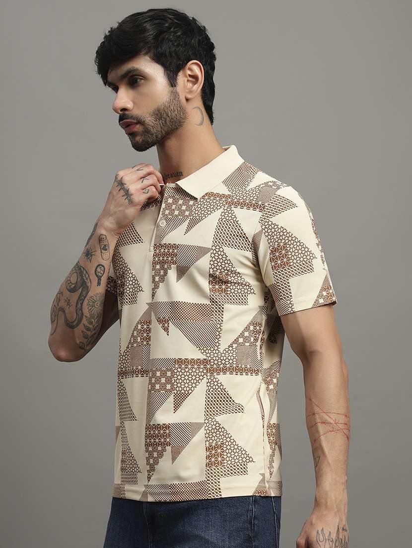 beige cotton blend all over print tshirt - 21988955 - Standard Image - 1