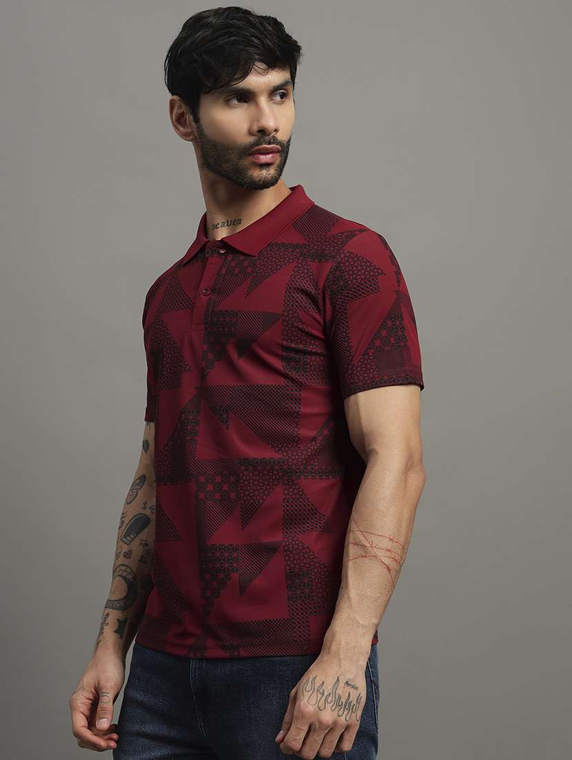 maroon cotton blend all over print tshirt - 21988956 -  Standard Image - 1