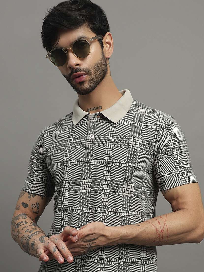 grey cotton blend all over print tshirt