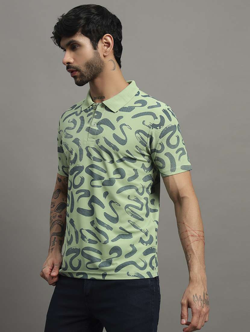 men printed short sleeve slim fit polo t-shirt - 21988964 -  Standard Image - 1