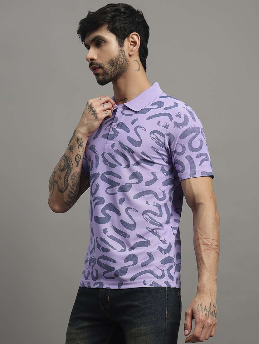 men printed short sleeve slim fit polo t-shirt - 21988966 - Standard Image - 1