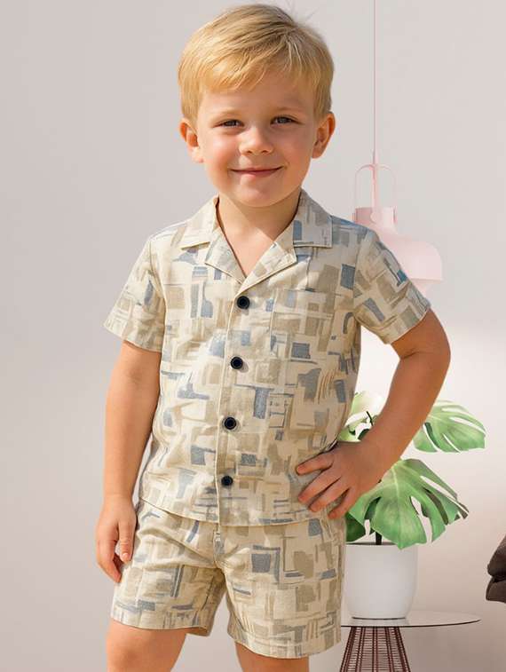boys printed shirt & shorts co-ords set - 21989318 -  Standard Image - 1