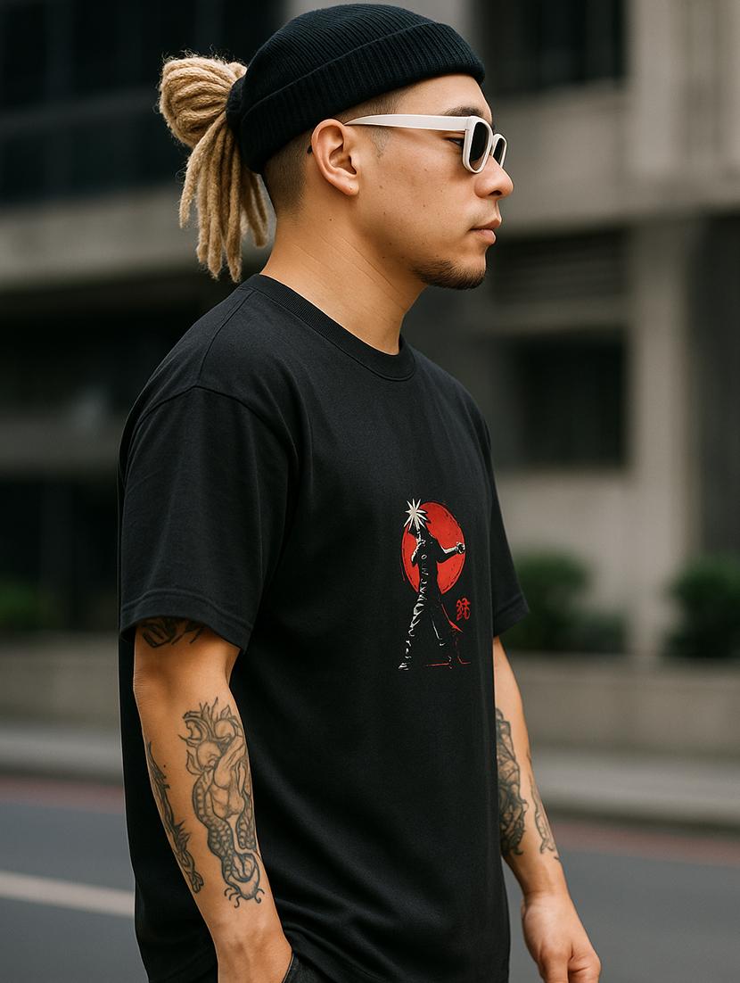 men front & back print round neck oversized t-shirt - 21989324 - Standard Image - 1
