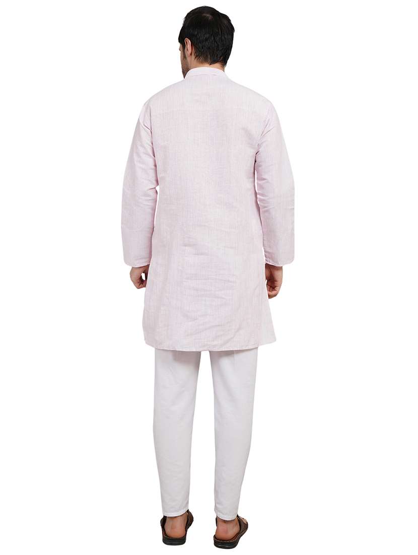 men melange mandarin neck long kurta - 21989326 - Standard Image - 4