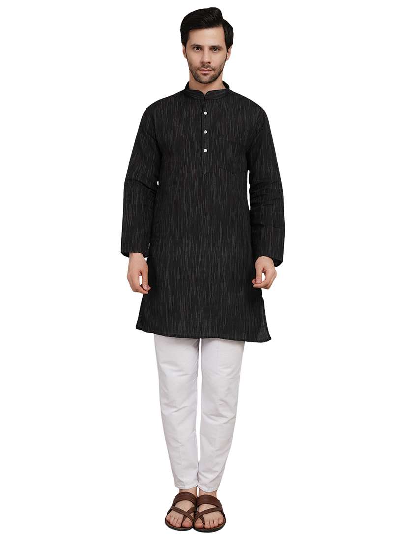 men melange mandarin neck long kurta - 21989327 - Standard Image - 1