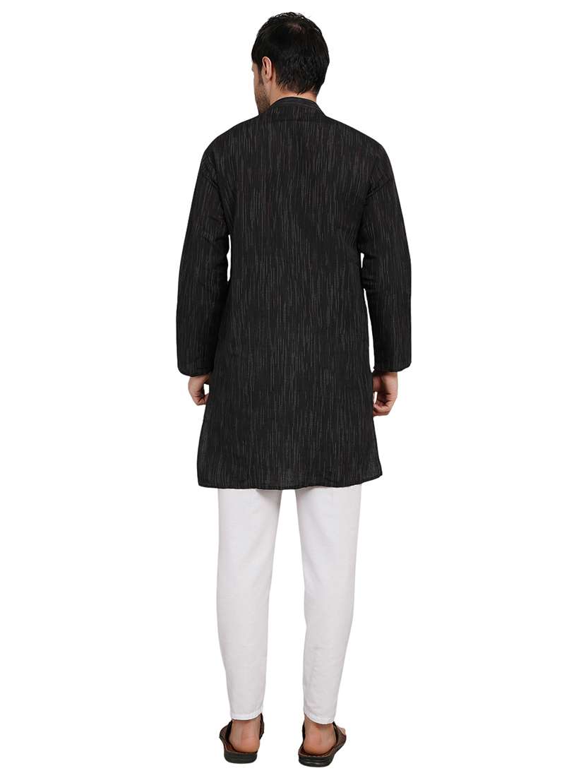 men melange mandarin neck long kurta - 21989327 - Standard Image - 4