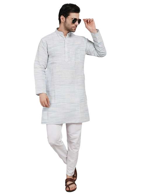 men melange mandarin neck long kurta - 21989332 - Standard Image - 0