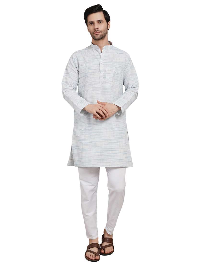 men melange mandarin neck long kurta - 21989332 - Standard Image - 1