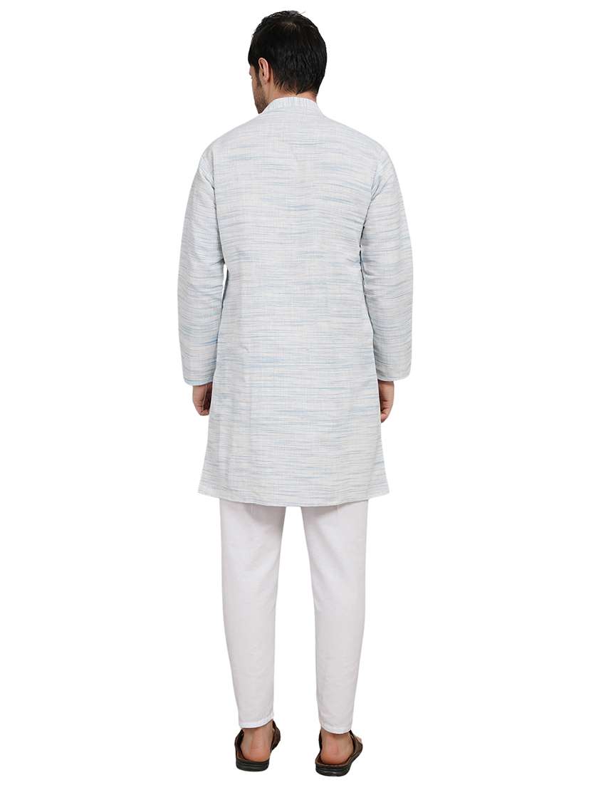 men melange mandarin neck long kurta - 21989332 - Standard Image - 4