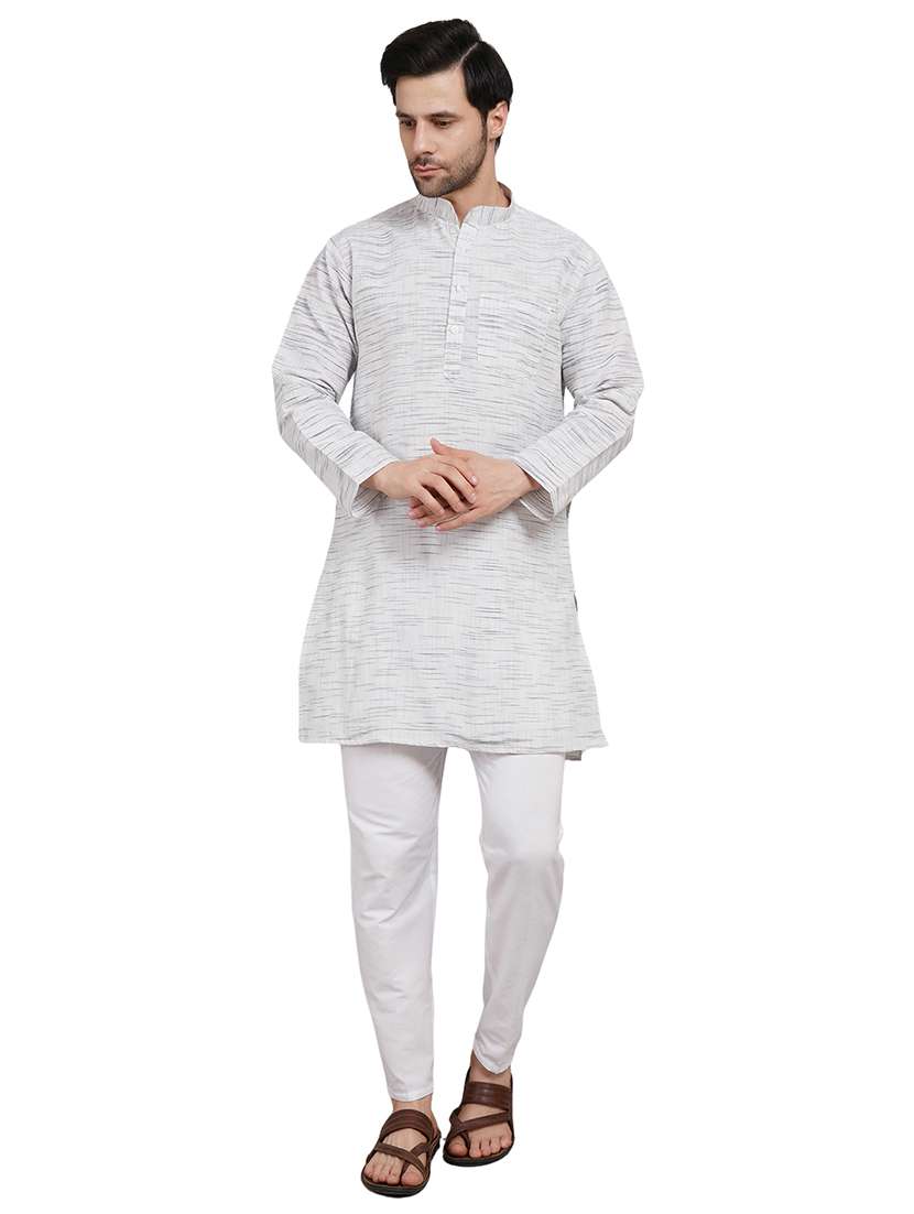 men melange mandarin neck long kurta - 21989336 - Standard Image - 1