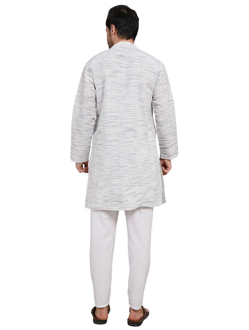 men melange mandarin neck long kurta - 21989336 - Standard Image - 4