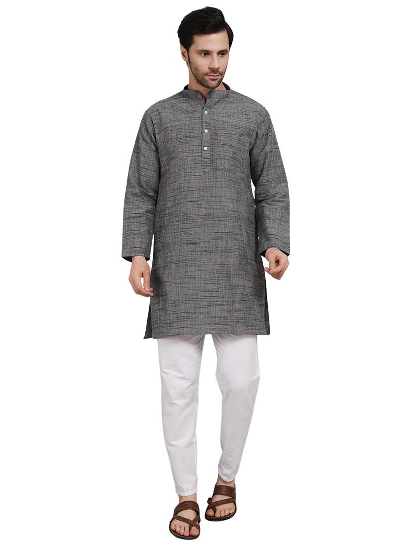 men melange mandarin neck long kurta  - 21989341 -  Standard Image - 1