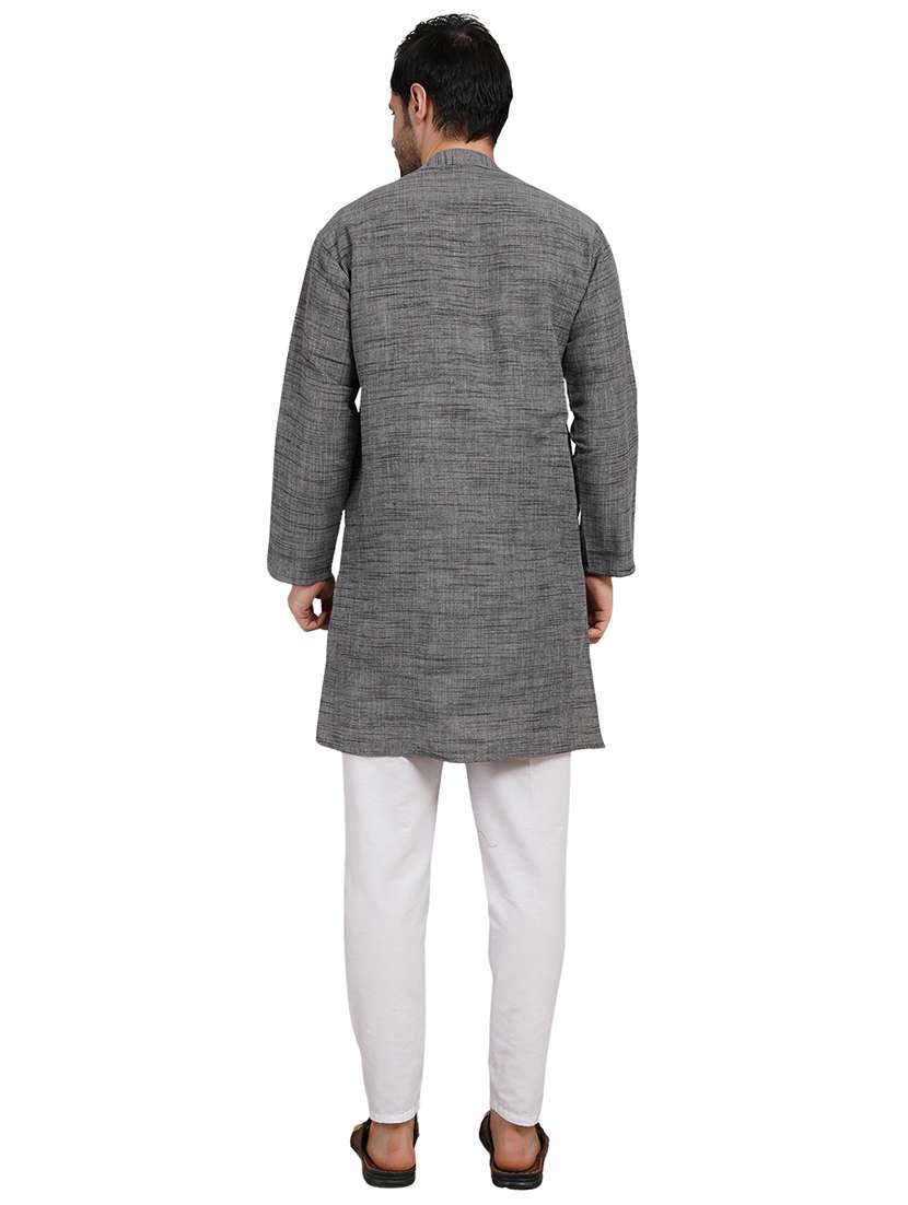 men melange mandarin neck long kurta - 21989341 - Standard Image - 4